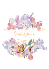 Floral background with pink, red and white peony flower for wedding decoration, Valentine's Day, sales and other events. Hand drawn vector illustration. 