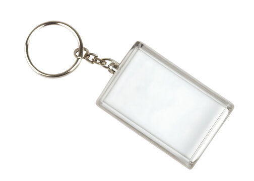  empty clear plastic rectangle keychain fob with me isolated on white background PNG, ai generated