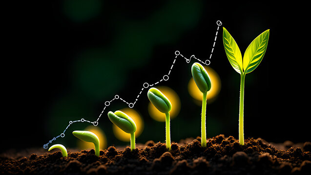 Seedling Growth, Stages of Plant Development, Progress, Upward Trend, Business Growth, Investing in Nature