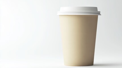 Neutral Paper Cup Mockup for Cream Beverage, Minimalist Still Life Style on White Background