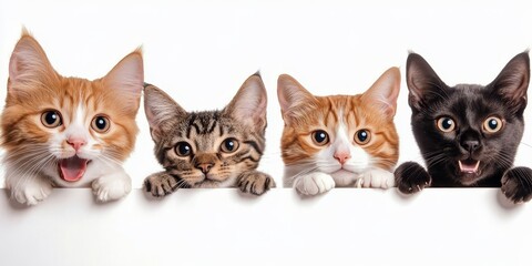 Fototapeta premium Four Adorable Kittens Peek Whimsically, Displaying Their Playful Nature and Irresistible Charm.