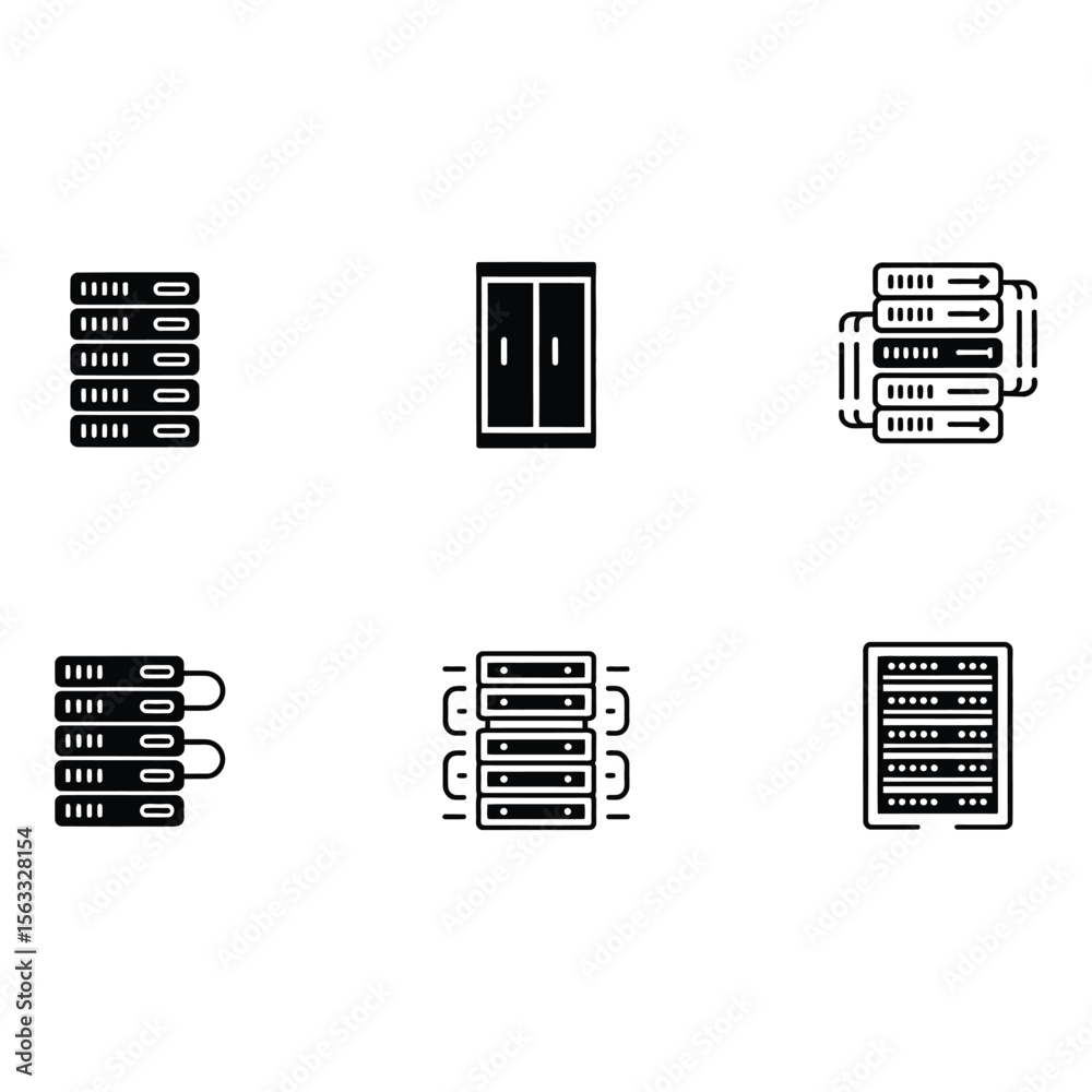 Poster modern data center server rack icons network storage and cloud computing symbols
