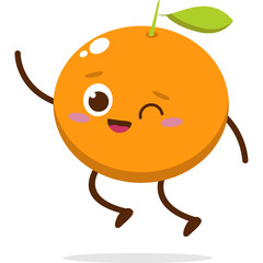 Cute orange character kawai vector for orange mascot. happy face, winking eye,. smile