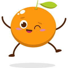Cute orange character kawai vector for orange mascot. happy face, winking eye,. smile