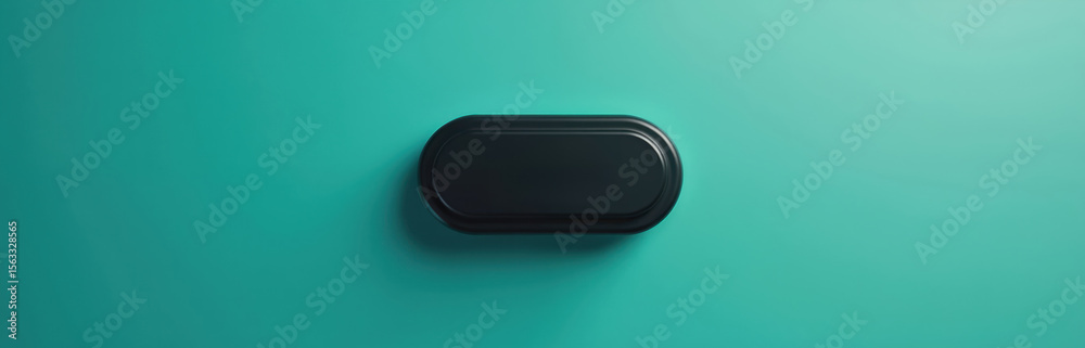 Aufkleber Minimalist black eject button icon design on trendy teal background. Simple digital modern tech concept. Technology interface element with copy space for web apps or UI UX.