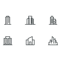 Modern Minimalist Building Icons Six Outline Style Cityscape Illustrations for Web and App Design