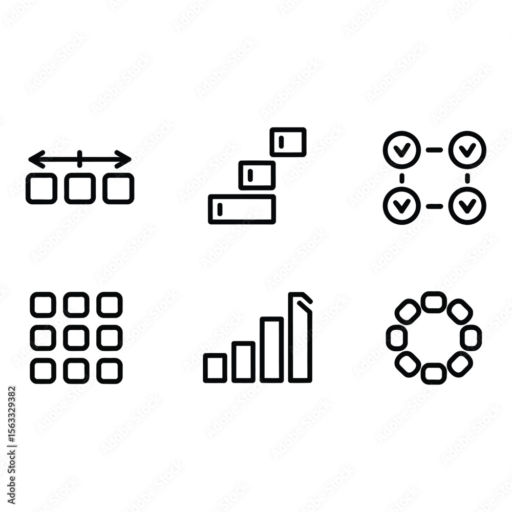 Poster modern minimalist line icons data process progress network and cycle graphics for web and app design