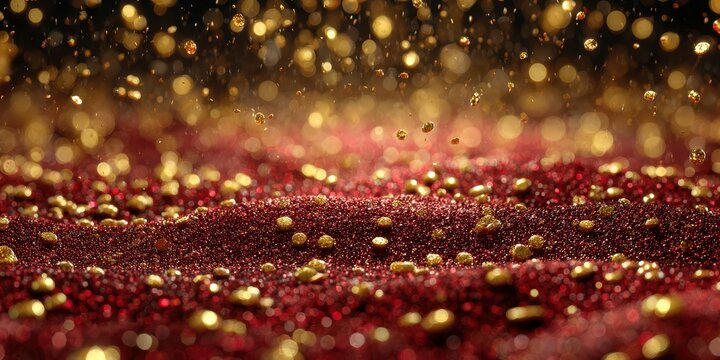 Sparkling red and gold particles create a mesmerizing atmosphere during a festive celebration - Powered by Adobe