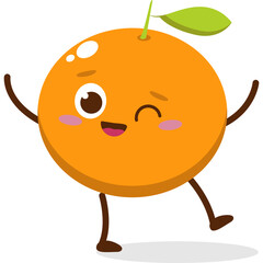 Cute orange character kawai vector for orange mascot. happy face, winking eye,. smile