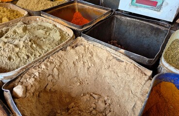 close up of spices in market 