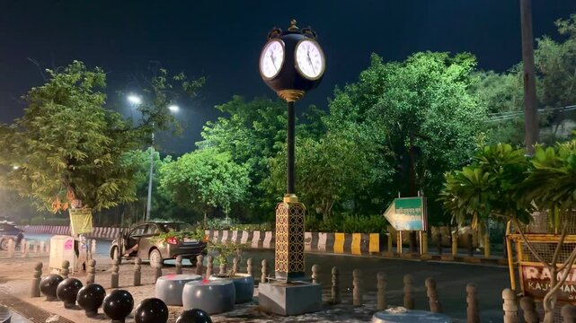 4K Cinematic Video of Noida Uttar Pradesh Clock Delhi NCR During Night Time 