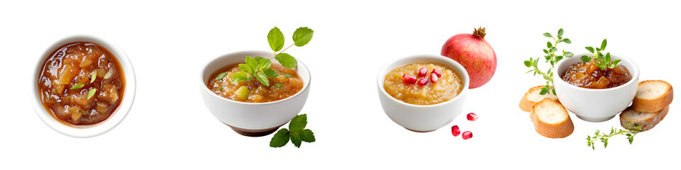 Assorted Homemade Chutney Collection on White