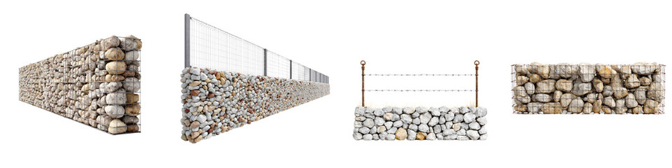 Watercolor Gabion Walls - Stone and Wire Mesh Fence Elements
