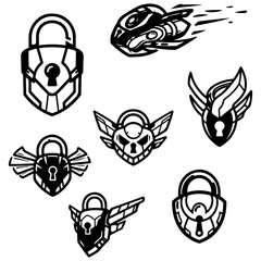 A collection of vector lock icons representing decentralized security and smart contract protection