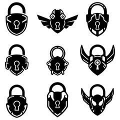 A set of dynamic lock silhouettes symbolizing security for a modern blockchain or crypto brand logo
