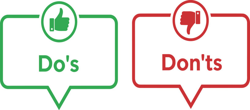 do's and don'ts icon. to do and not to do symbol for guidelines and rules list. buttons with thumbs up and thumbs down sign. vector illustration on transparent background.