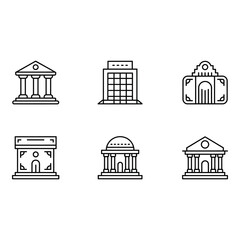 Six Classic Building Line Icons Modern Minimalist Financial Government Architectural Design Elements