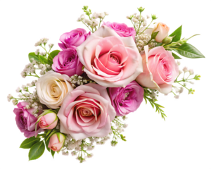 pink rose eustoma and gypsophila flowers isolated on white background PNG , AI GENERATED