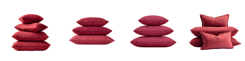Stack of Maroon Cushions Isolated on White Background