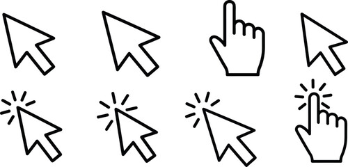 mouse cursor click and loading icon for computer, mobile app, animation, or ui design. mouse pointer black and white vector illustration on transparent background.