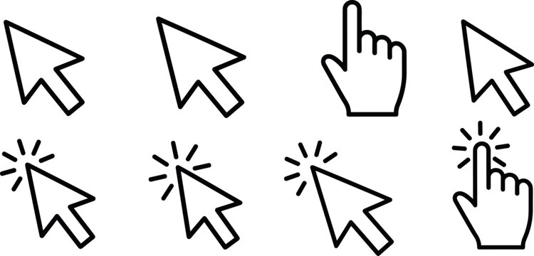 mouse cursor click and loading icon for computer, mobile app, animation, or ui design. mouse pointer black and white vector illustration on transparent background.