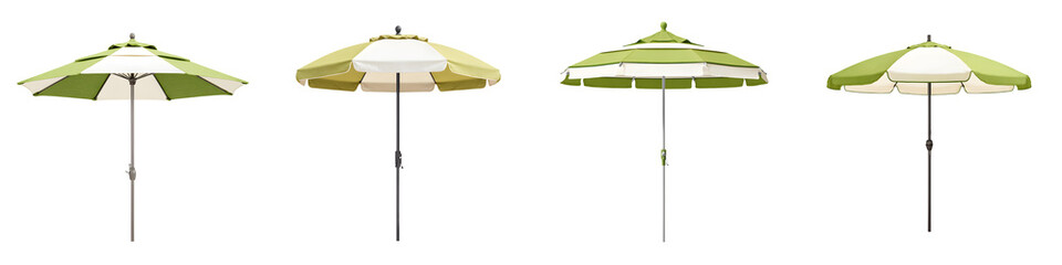 Green and White Striped Patio Umbrellas Collection on White Background