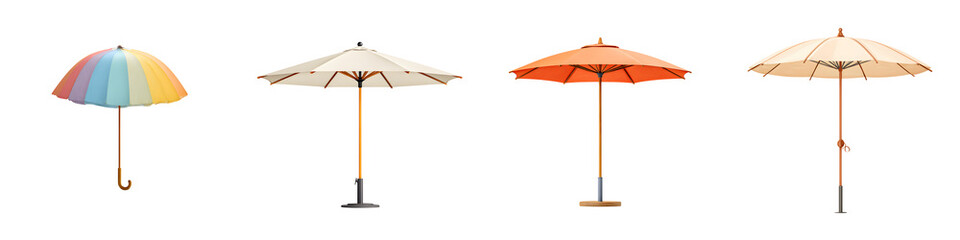 Collection of Beach Umbrellas in Various Colors on White Background