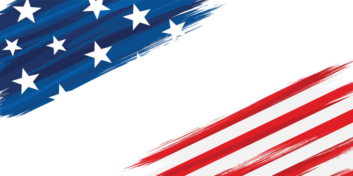 USA flag grunge background design. Hand drawn, brush stroke painted overly frame for American patriot event like fourth of July, memorial day. Transparent PNG and vector illustration - Powered by Adobe