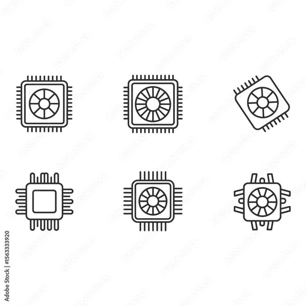 Fototapete six minimalist line art cpu processor icons technology computing hardware clean modern style