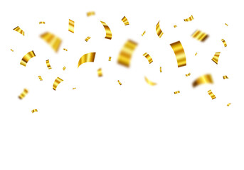 Gold confetti. Falling shiny golden confetti isolated on transparent background. confetti illustration. Holiday, birthday, celebration party, congratulations,