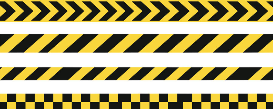 yellow and black caution warning tape set for industrial safety, road, construction, hazard area. vector illustration with transparent background.