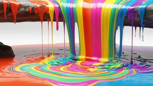 Vibrant Rainbow Liquid Dripping and Mixing in Hypnotic Patterns.