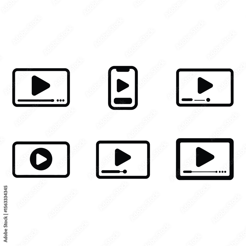 Poster six modern play button icons versatile video player symbols for web and app design