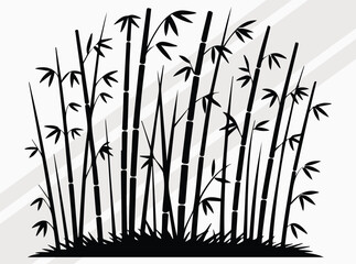 Obraz premium Serene Bamboo Forest Silhouette with Tall Elegant Trees in Natural Black and White Artistic Design