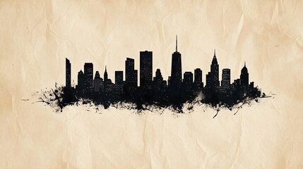 Vintage urban landscape illustration of the city skyline on grunge paper