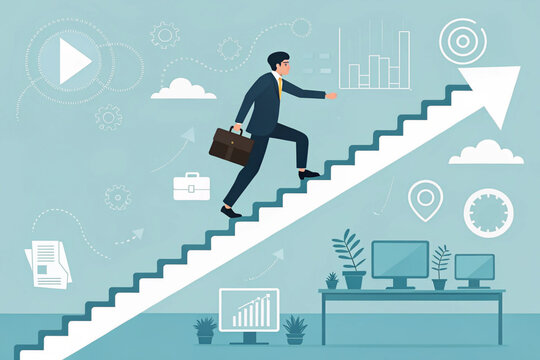 business man with graph on the stairs vectoral