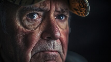 Weathered Wisdom: Close-up Portrait of a Senior Man's Intense Gaze