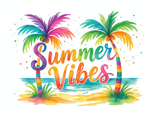 Watercolor Rainbow Palm Summer Vibes