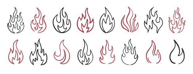 Hand drawn flames doodle set simple line art fire design © Yanka
