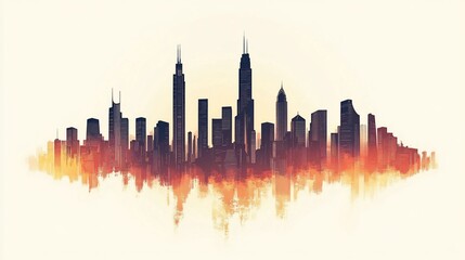 Urban Horizon: Abstract Watercolor Skyline of a Modern Metropolis