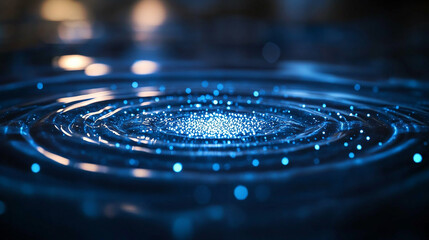 Abstract water surface with a mesmerizing pattern of blue light and waves.