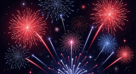 Fototapeta premium Patriotic fireworks display art print, red, white, blue, festive celebration, home decor