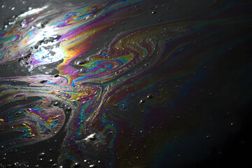 Colorful Swirls of Oil on Water Surface Reflection