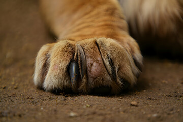 Close-up of Lion Paw Print on Ground Surface