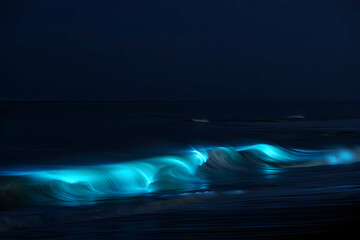 Illuminated Waves in Nighttime Ocean Scene