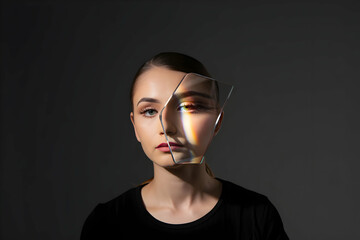 Portrait of Woman with Glass Fragment Reflection