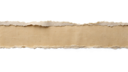 A long strip of light brown cardboard with a torn edge is isolated on transparent background