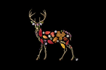 Abstract Deer Silhouette with Colorful Flora Design