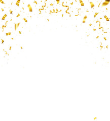 Celebration gold confetti background with ribbons and stars on transparent background. holiday, birthday, celebration party, confetti illustration.