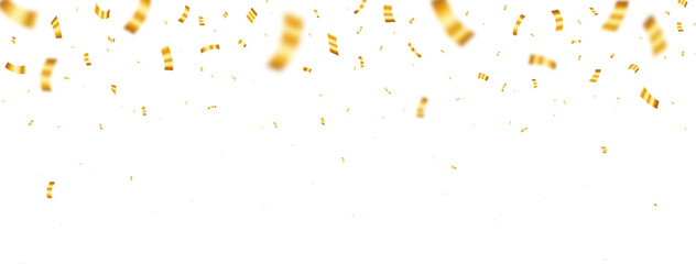 Gold confetti. Celebration carnival falling shiny glitter confetti in gold color. Realistic falling tinsel. Luxury anniversary template.